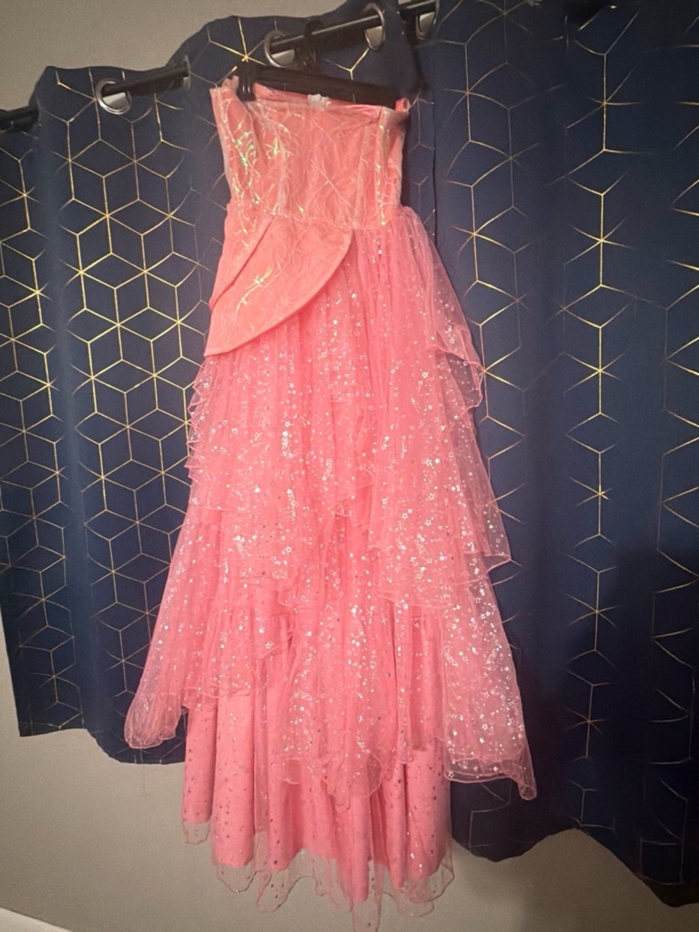 Strapless Pink Sequin Prom Dress